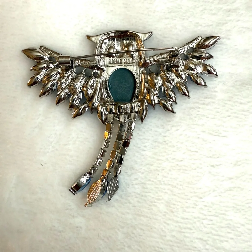Anne Klein signed Blue and Silvertone Owl Brooch NWOT - Picture 3 of 4